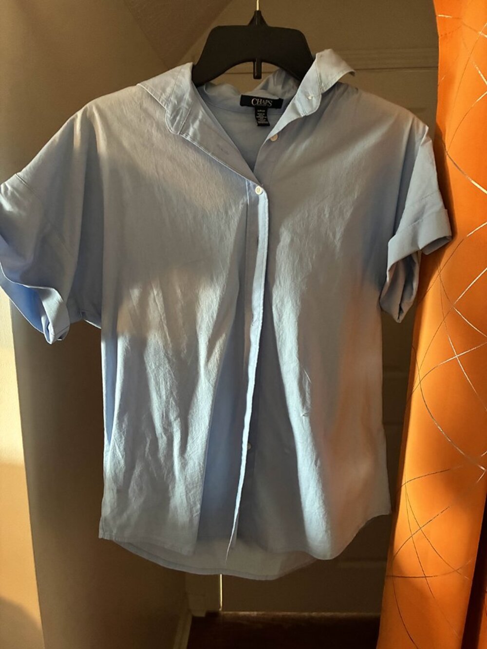 Blue Short Sleeved Button Up Collared Shirt - S